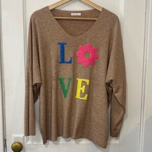 Women LOVE Wool Blend Oversized Drop Shoulder V-Neck Sweater,Sz 10,Made in Italy